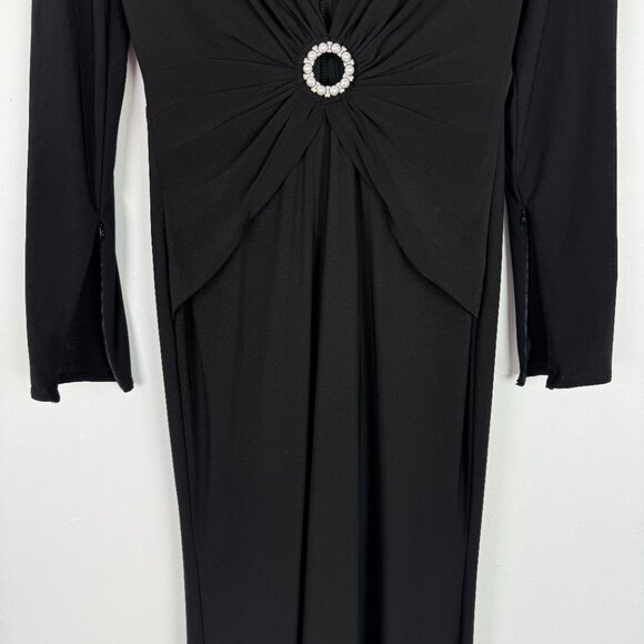 NWT Ieena by Mac Duggal #26514 Plunging Long Sleeve Pearl Keyhole Gown Black 0 - Picture 9 of 16